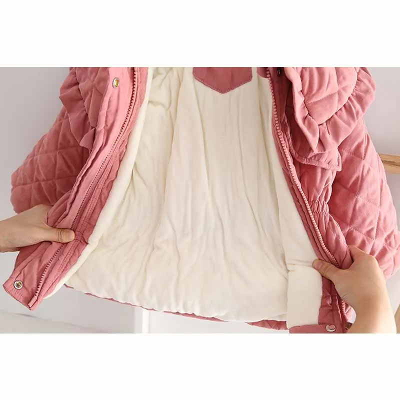 Abrigo parka acolchado de terciopelo para niñas con cremallera - imagen 4