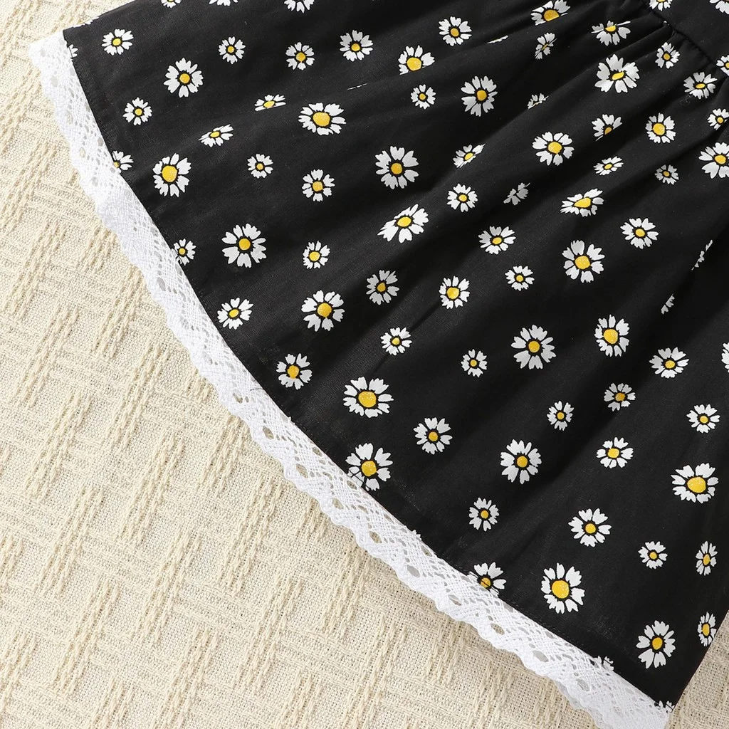 Conjunto vestido niña margaritas de encaje sin mangas negro verano - imagen 3
