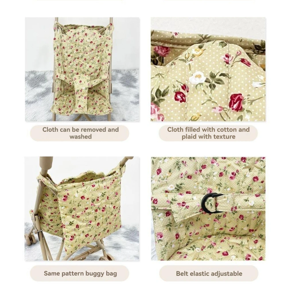 Cochecito de muñeca floral plegable con bolsa para accesorios - imagen 5