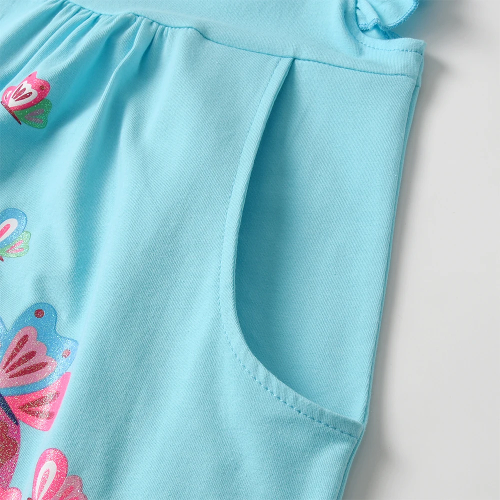 DXTON Vestido de niña sin mangas con bolsillo y mariposas – Verano - imagen 3