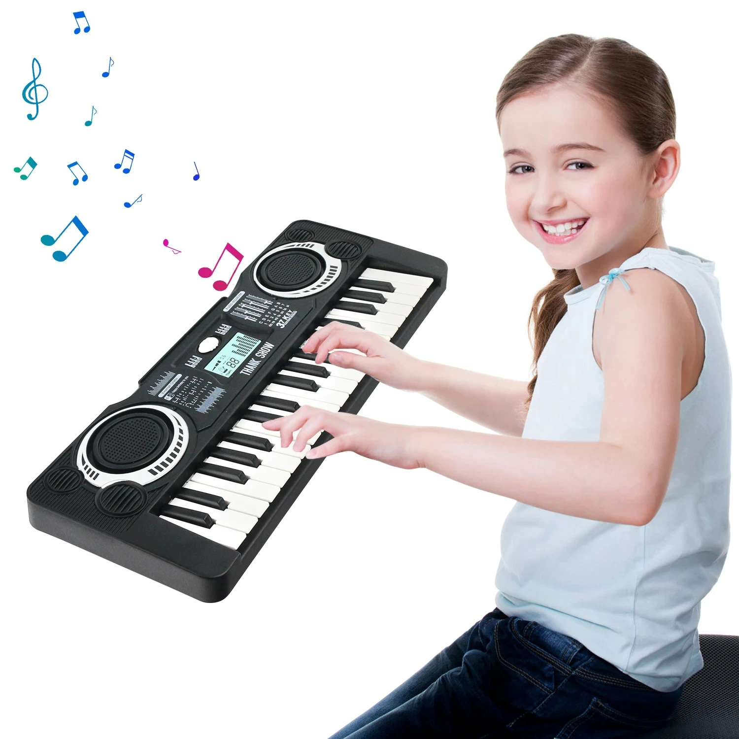 Teclado electrónico infantil con pantalla LED y teclas iluminadas