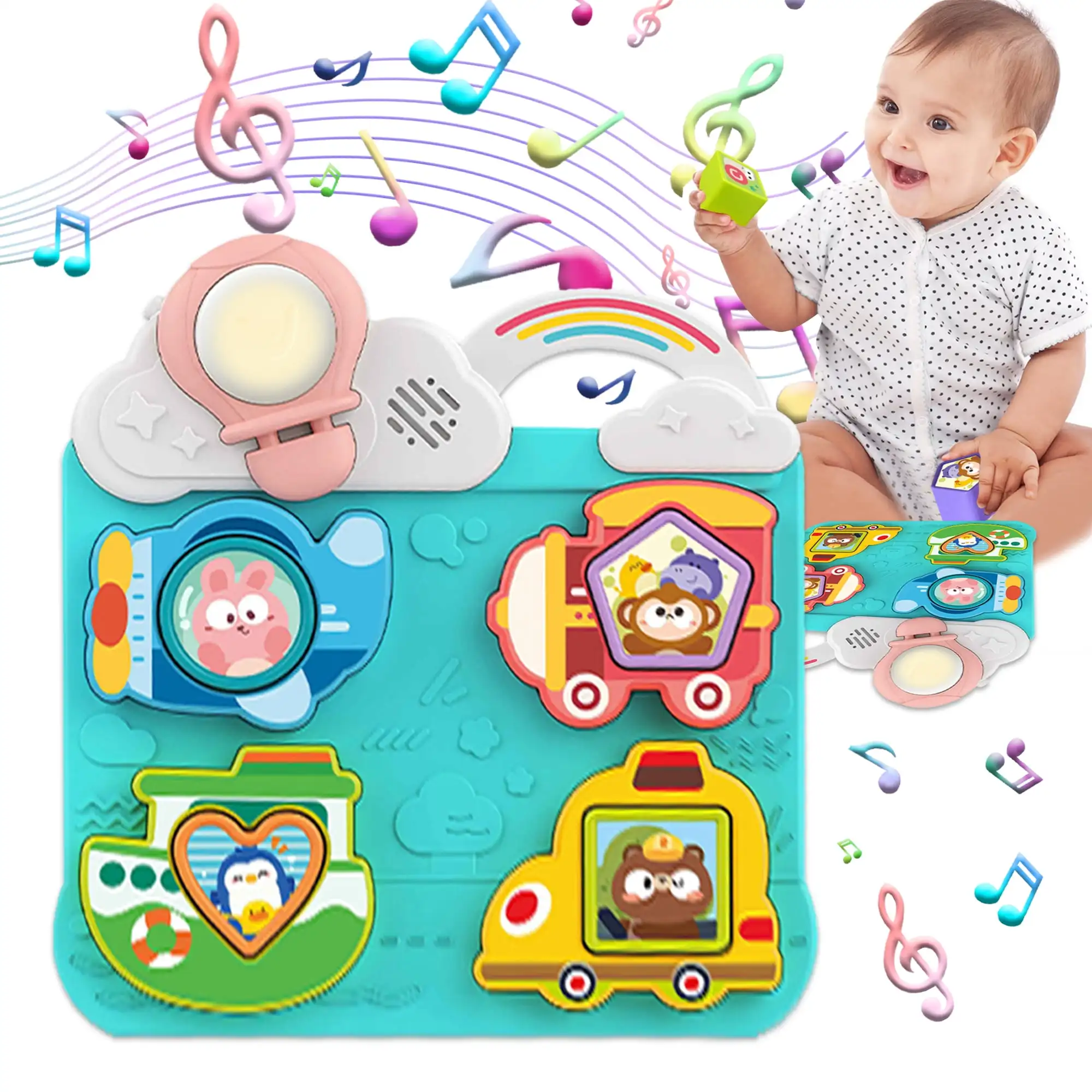 Tablero Montessori sensorial con luces, música y bloques de tráfico - imagen 5