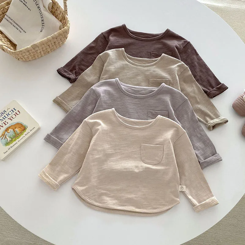 Milangel Blusa lisa de algodón para niño y niña – Otoño - imagen 3