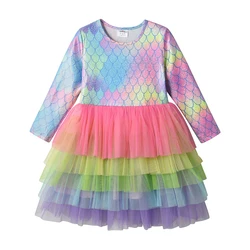 DXTON Vestido de fiesta para niña con capas y sirena degradado
