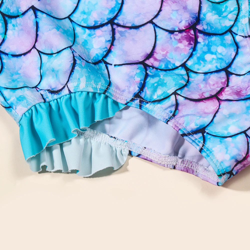 Traje de baño infantil manga larga con volantes y patrón escamas - imagen 4