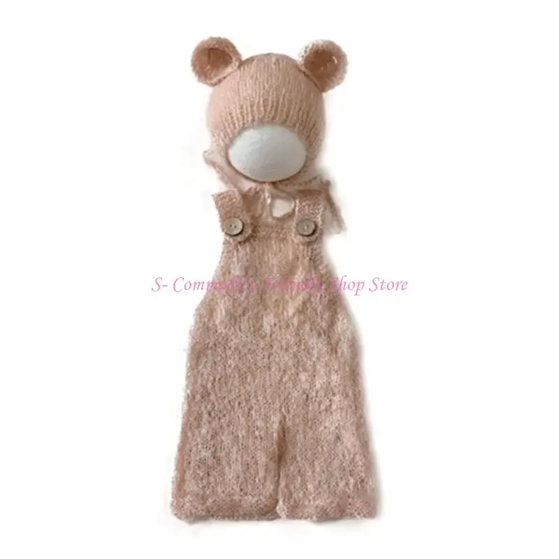 85AE Mameluco bebé con gorro oso para fotos de recién nacido - imagen 5