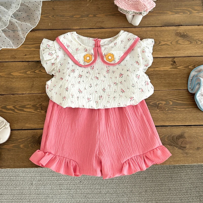 Conjunto de bebé veraniego con chaleco floral y pantalón corto - imagen 5