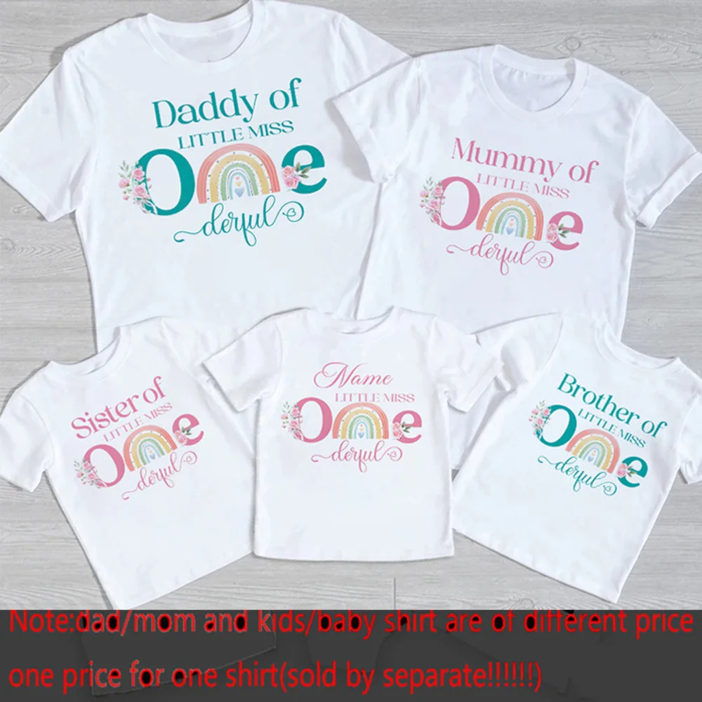 Detalle del estampado arcoíris en camiseta infantil