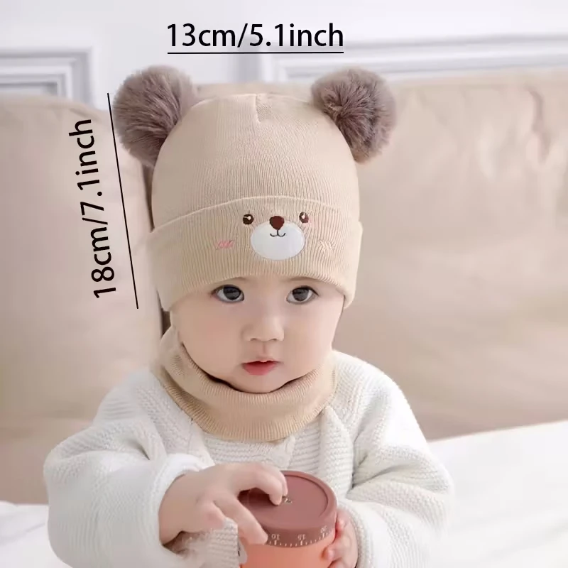 Gorro y bufanda de punto para bebé con cara bordada – Otoño invierno - imagen 5