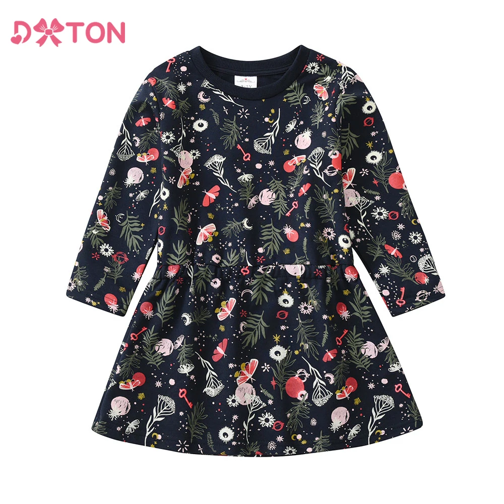 Vestido infantil de manga larga con estampado floral para niña - imagen 2