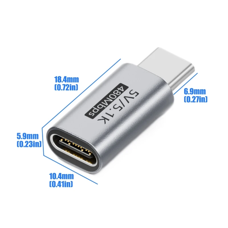 Adaptador USB-C macho a hembra para cargadores y pequeños dispositivos