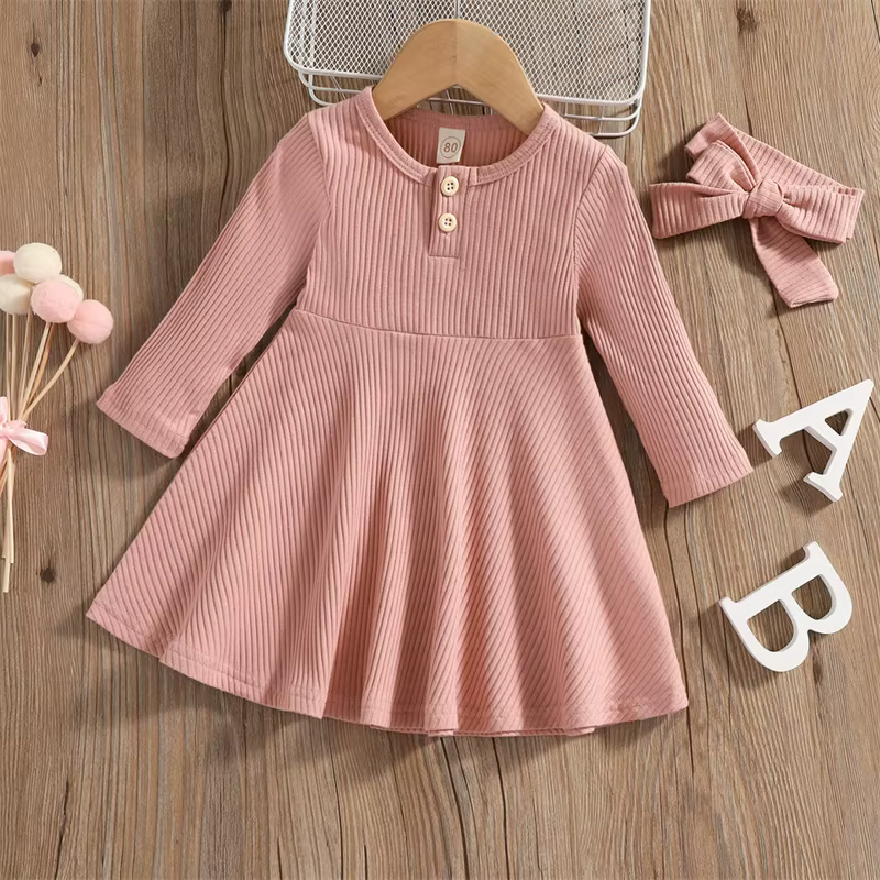 Vestido manga larga para niña – Cuello redondo para otoño y fiestas