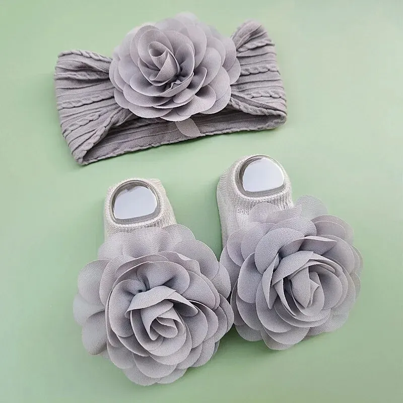 Calcetines antideslizantes bebé con diadema encaje para recién nacido - imagen 4