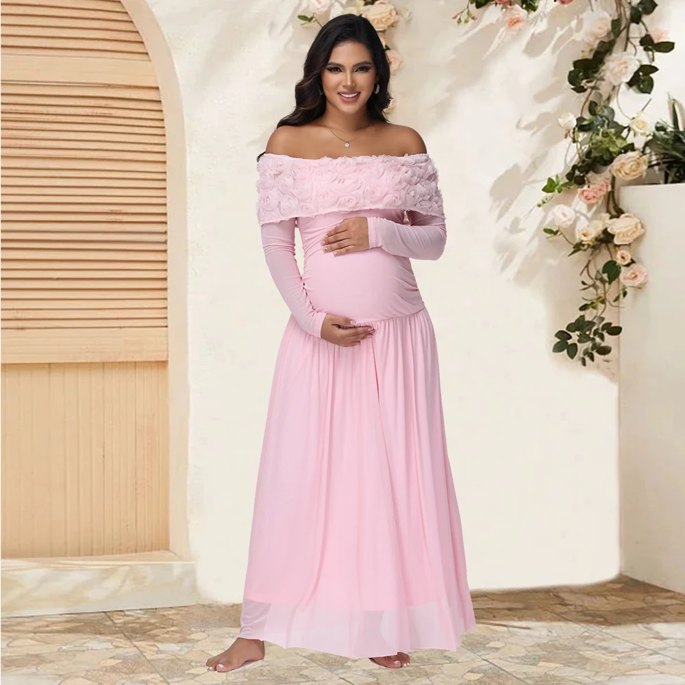 Vestido de maternidad floral maxi fluido con hombros descubiertos