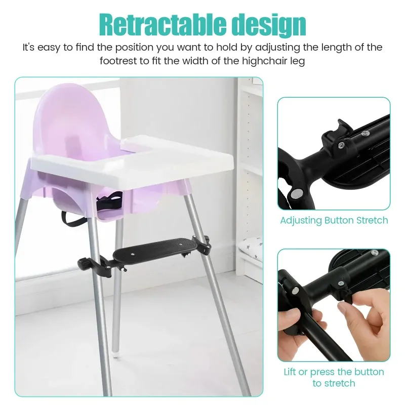 Reposapiés para trona de bebé ajustable, instalación fácil - imagen 5