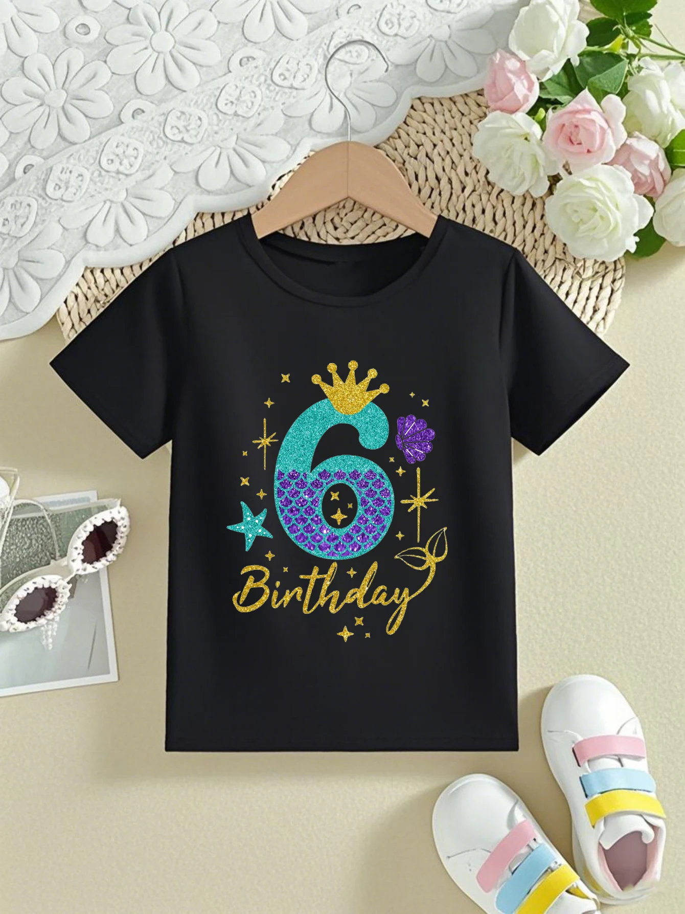 Camiseta de cumpleaños sirena Mermaid Crowm para niña - imagen 4