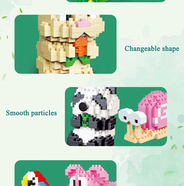 Serie de animales: panda, cerdo, loro y caracol