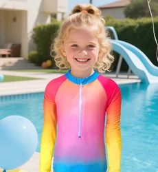 Camiseta de baño con cremallera manga larga para niñas degradada