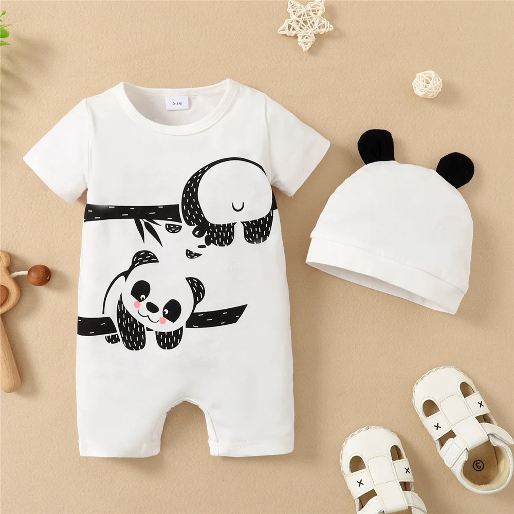 Pelele bebé oso Panda con sombrero – Manga corta verano