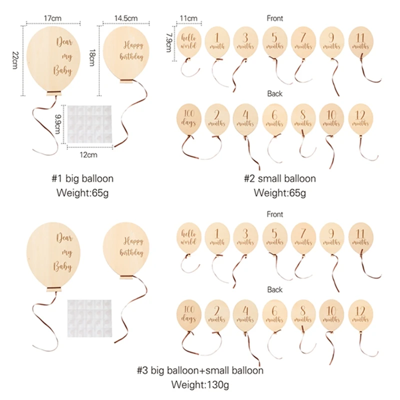 Set de fotografía milestone para bebé – Tarjetas y globos de madera - imagen 5