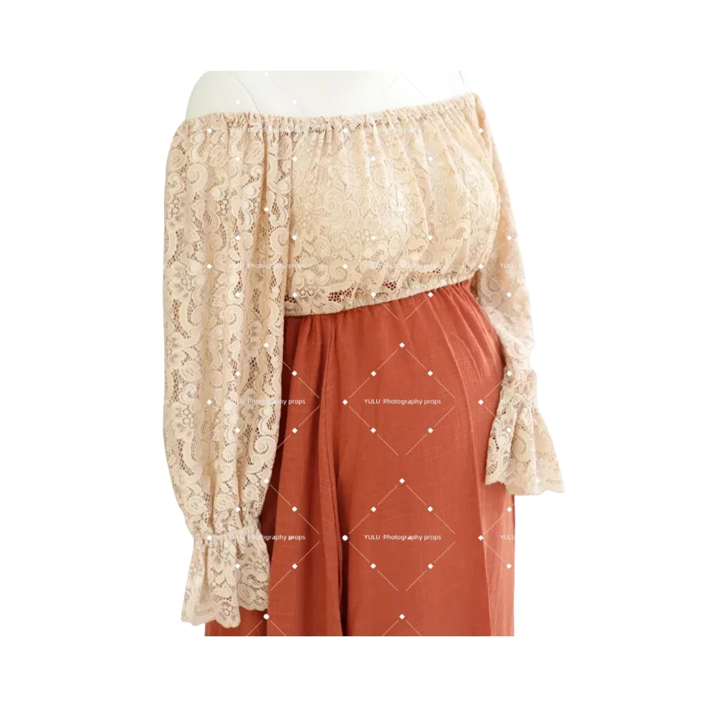 Vestido de maternidad bohemio con encaje y falda en lino - imagen 4