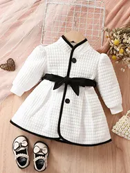 Conjunto de vestido térmico para niñas con cinturón y cárdigan
