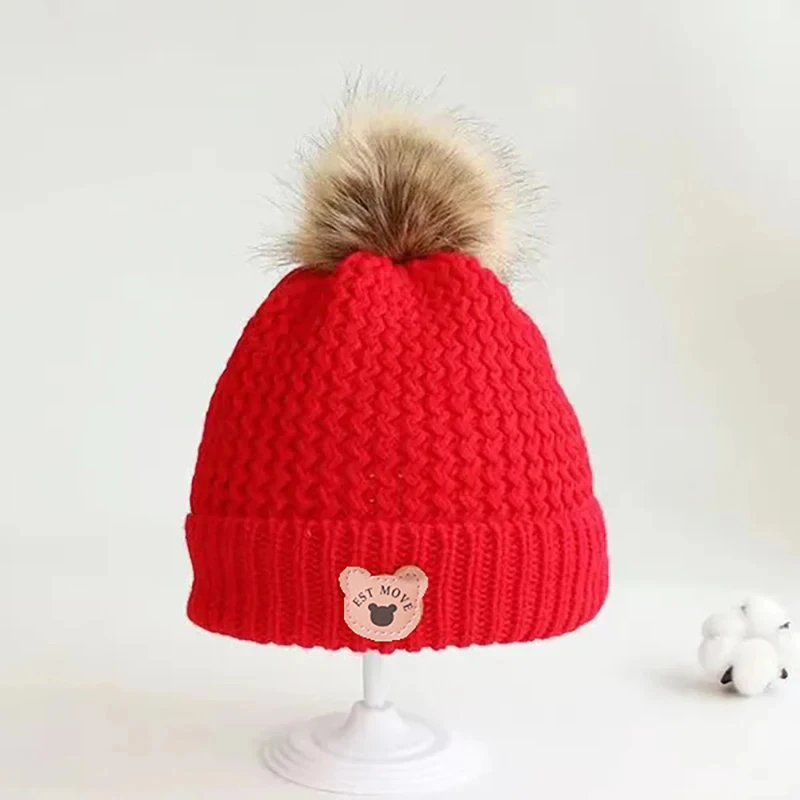 Gorro de punto con pompón para bebé – Lana suave otoño invierno - imagen 4