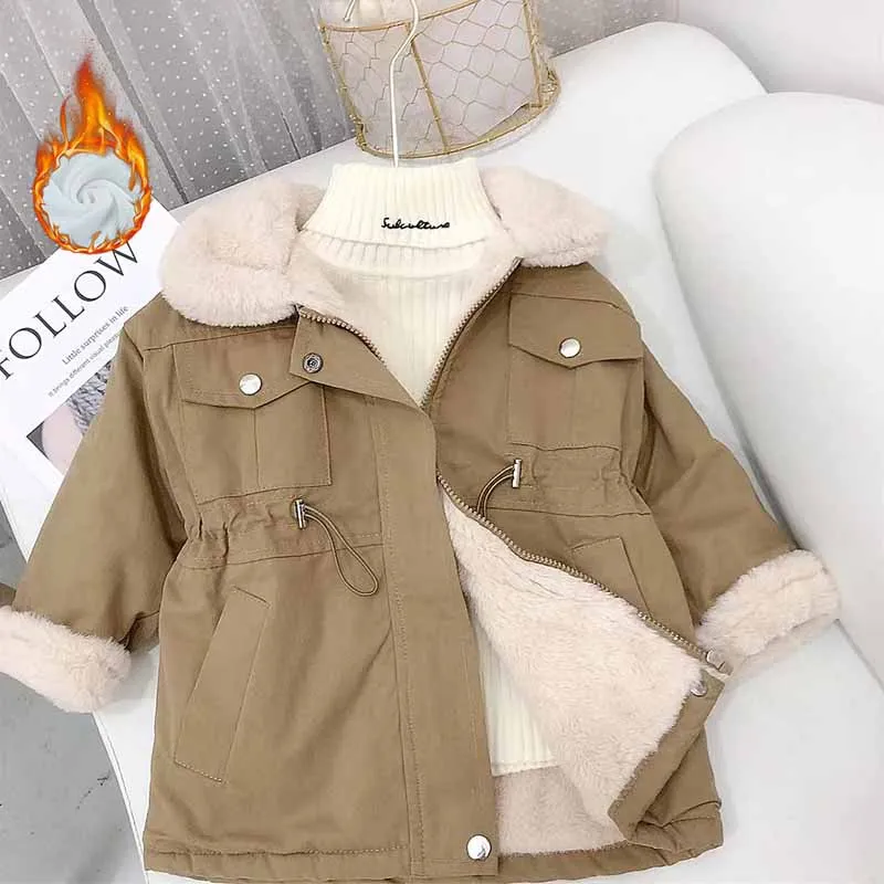 Parka acolchada de terciopelo para niña con solapa - imagen 4