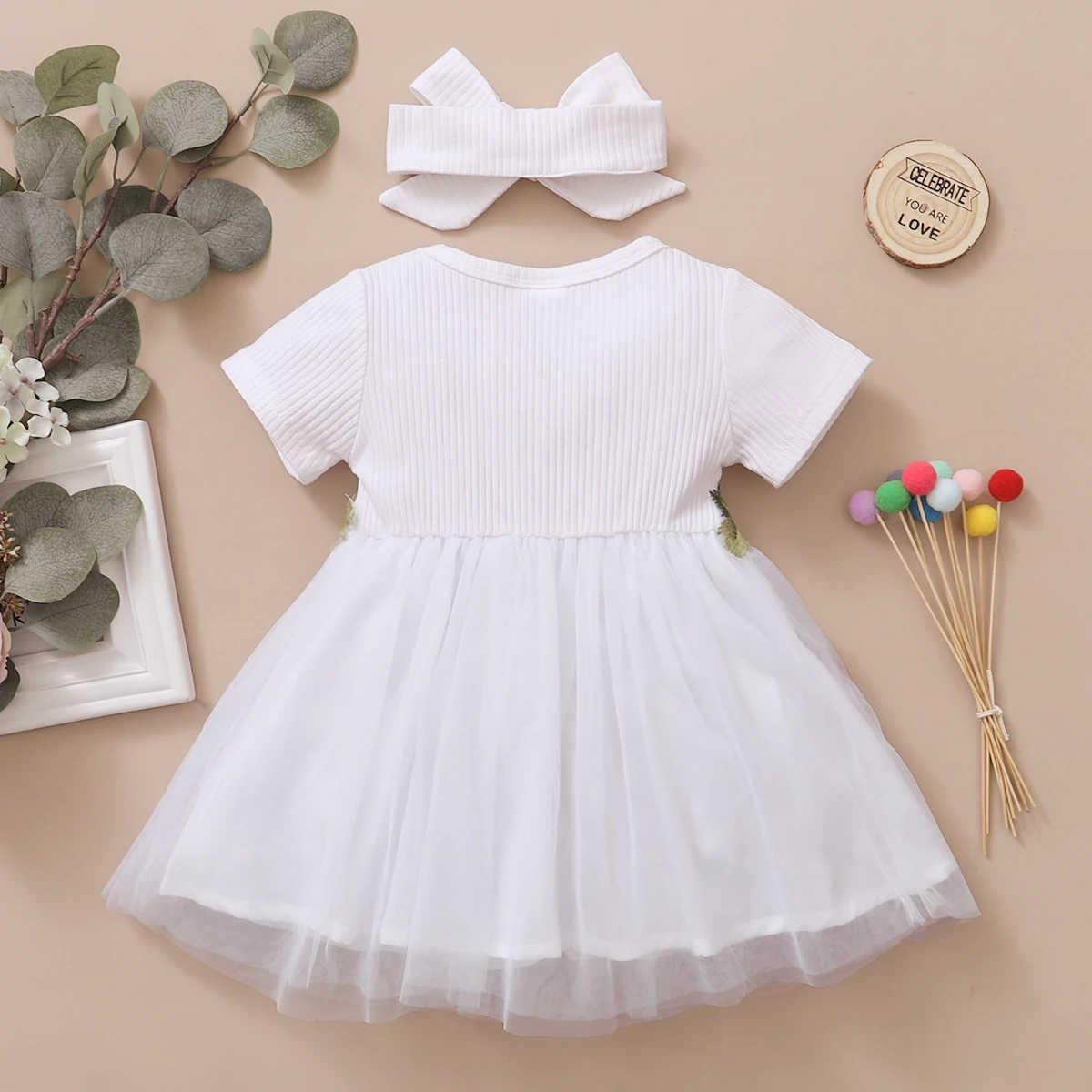 Vestido de fiesta niña tul con flores bordadas - imagen 2