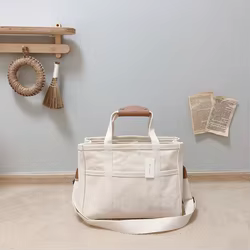 Bolsa de pañales beige de gran capacidad, bolso de mano multifuncional