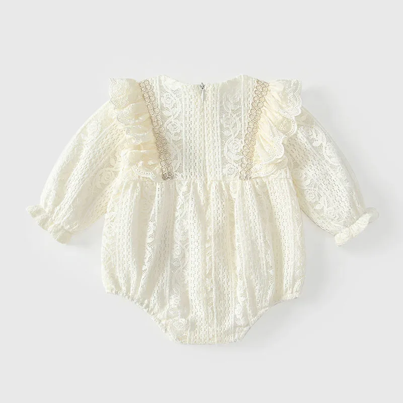 Mono de bebé princesa con encaje y lazo, primavera-otoño - imagen 2