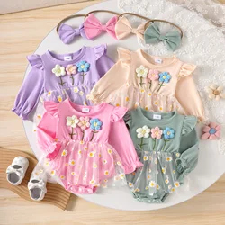 Vestido mameluco de tul con flores 3D para niñas – Mono de fiesta