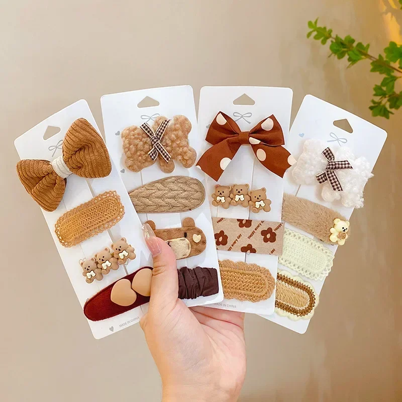 Pinzas de cabello con lazos y flores para niñas marrón té - imagen 5