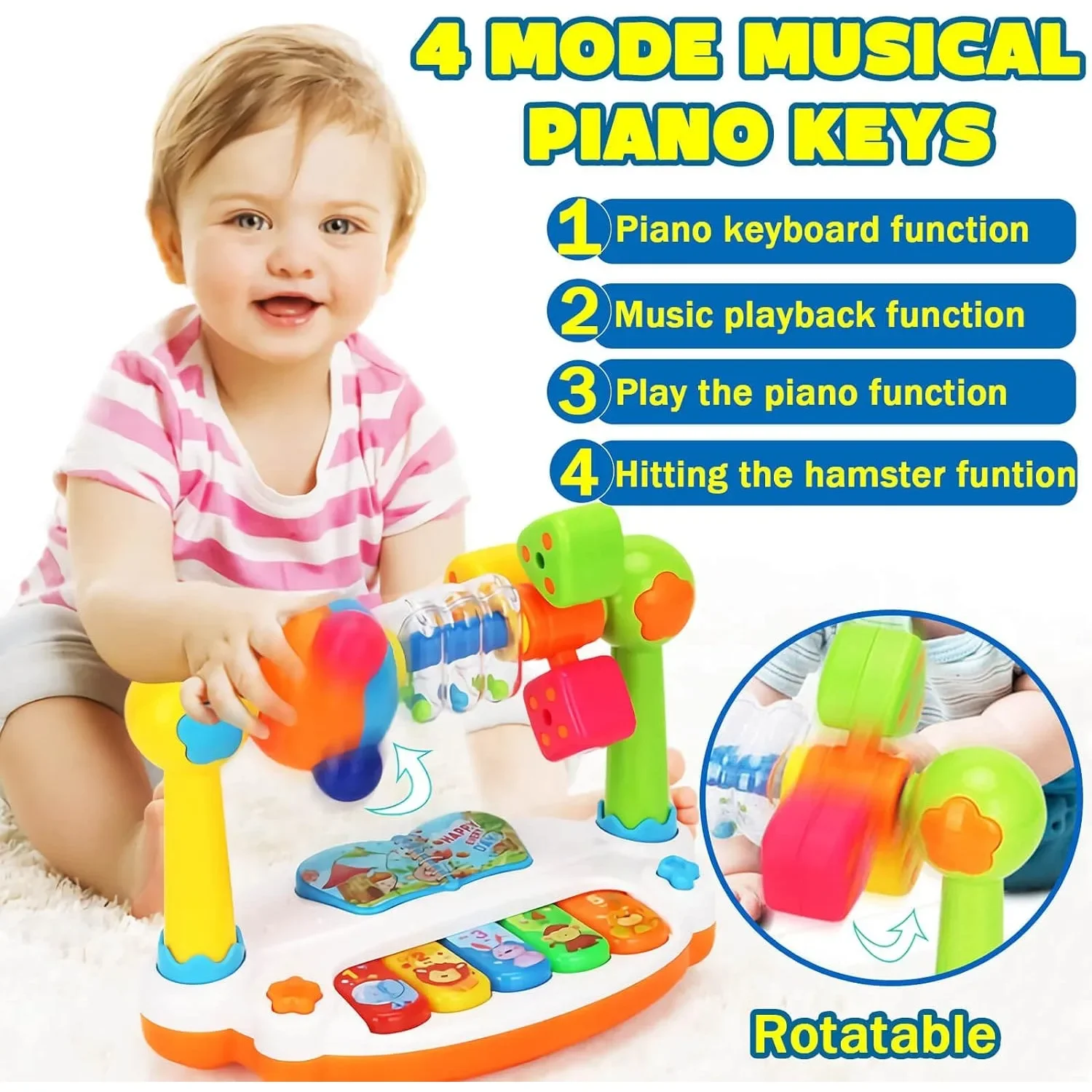 Teclado musical bebé giratorio – Sonido suave y educativo - imagen 5