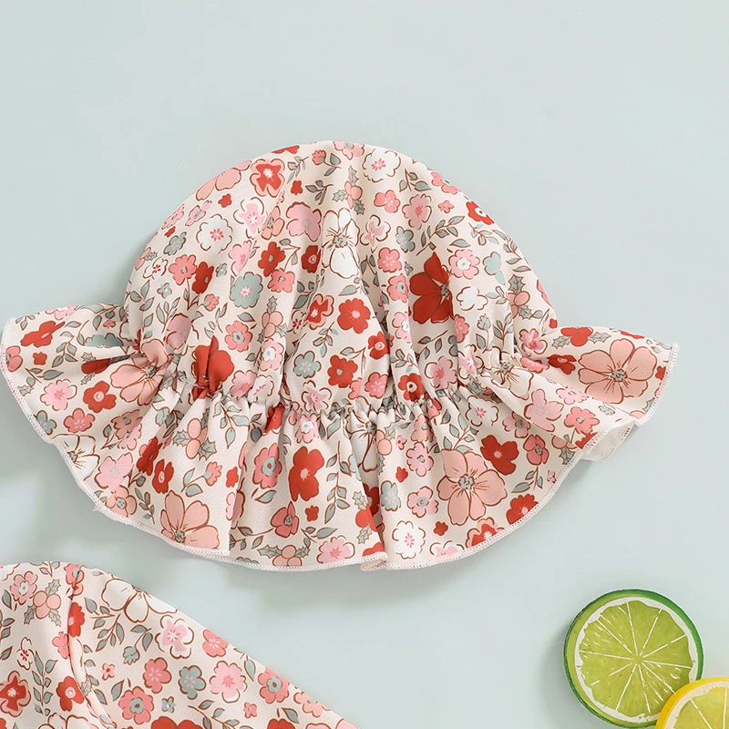 Traje de baño antisarpullidos manga larga floral con gorro y volantes - imagen 5