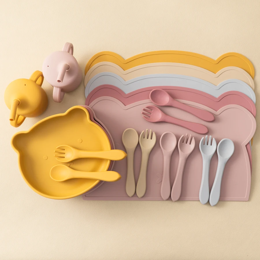 Vajilla de silicona para bebé: set cena con cuenco, plato y cubiertos - imagen 2
