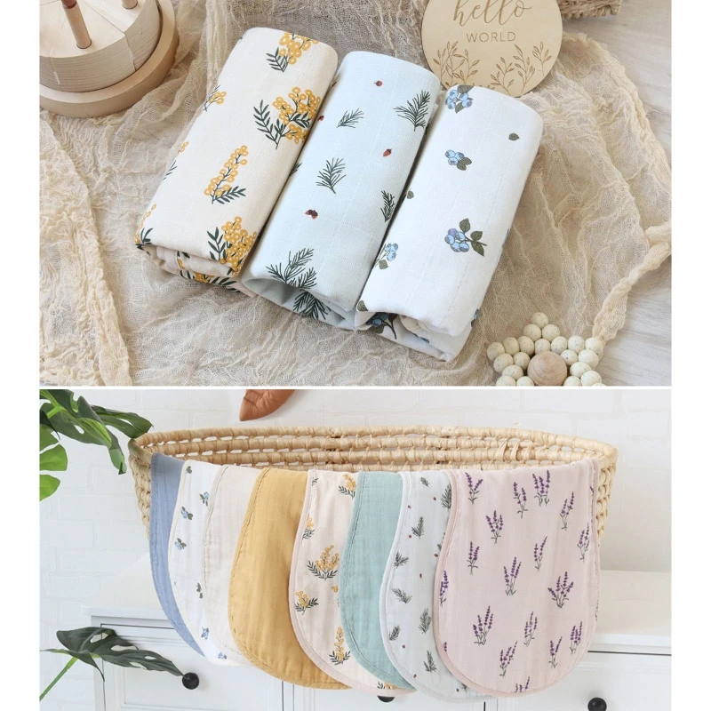 Babero de gasa algodón para recién nacido – Suave transpirable floral - imagen 2