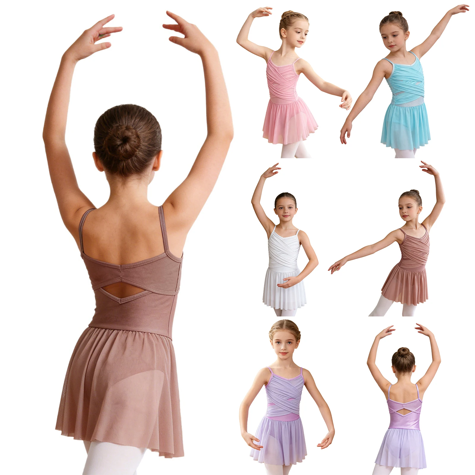Vestido de ballet juvenil con tirantes finos y tutú malla fruncida - imagen 2
