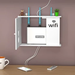 Estante mural sin perforaciones para router WiFi y decodificador