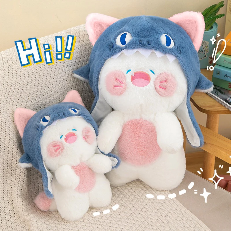 Peluche de gato tiburón suave con gorro extraíble para decorar - imagen 2