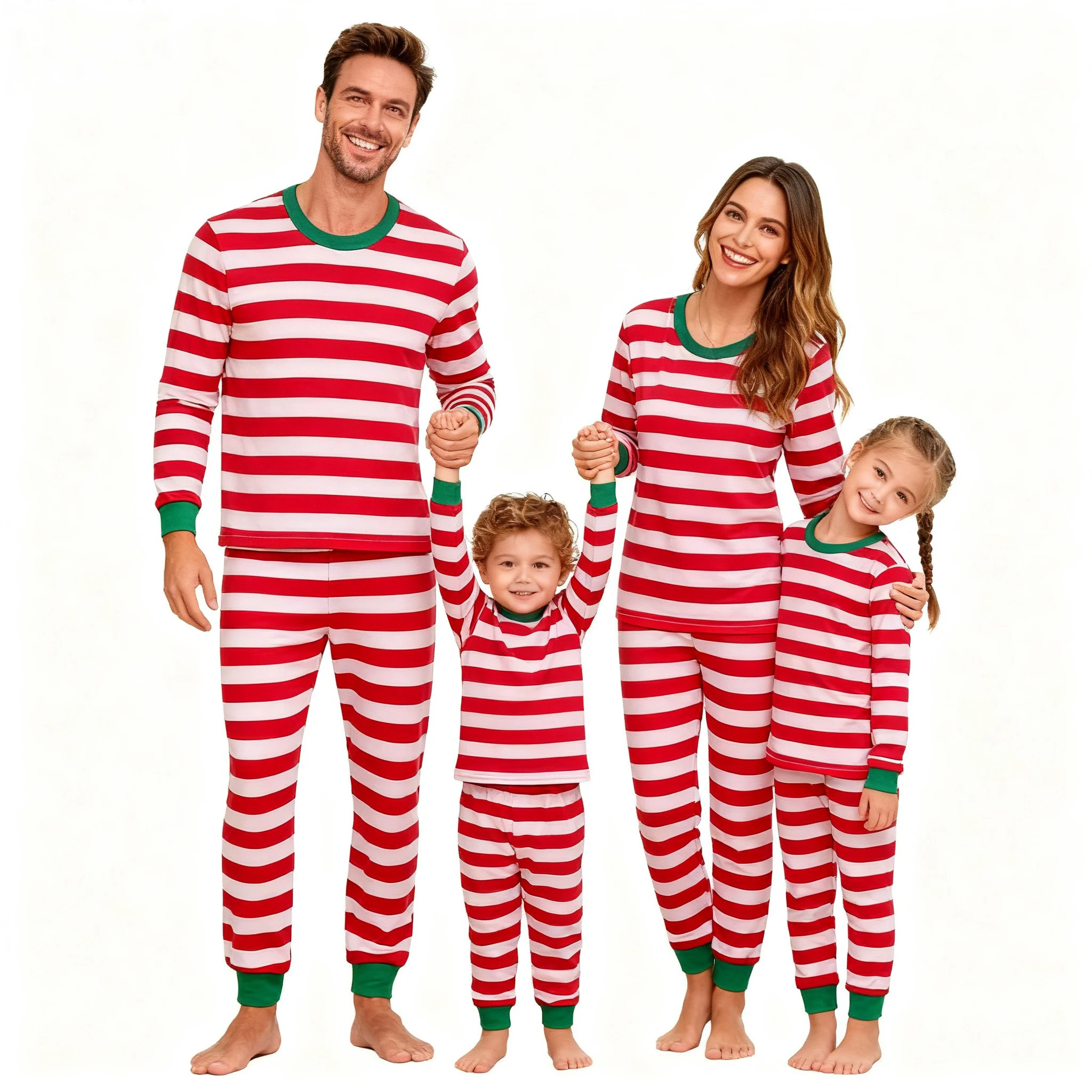 Pijamas navideños familiares a rayas rojas y blancas manga larga - imagen 4