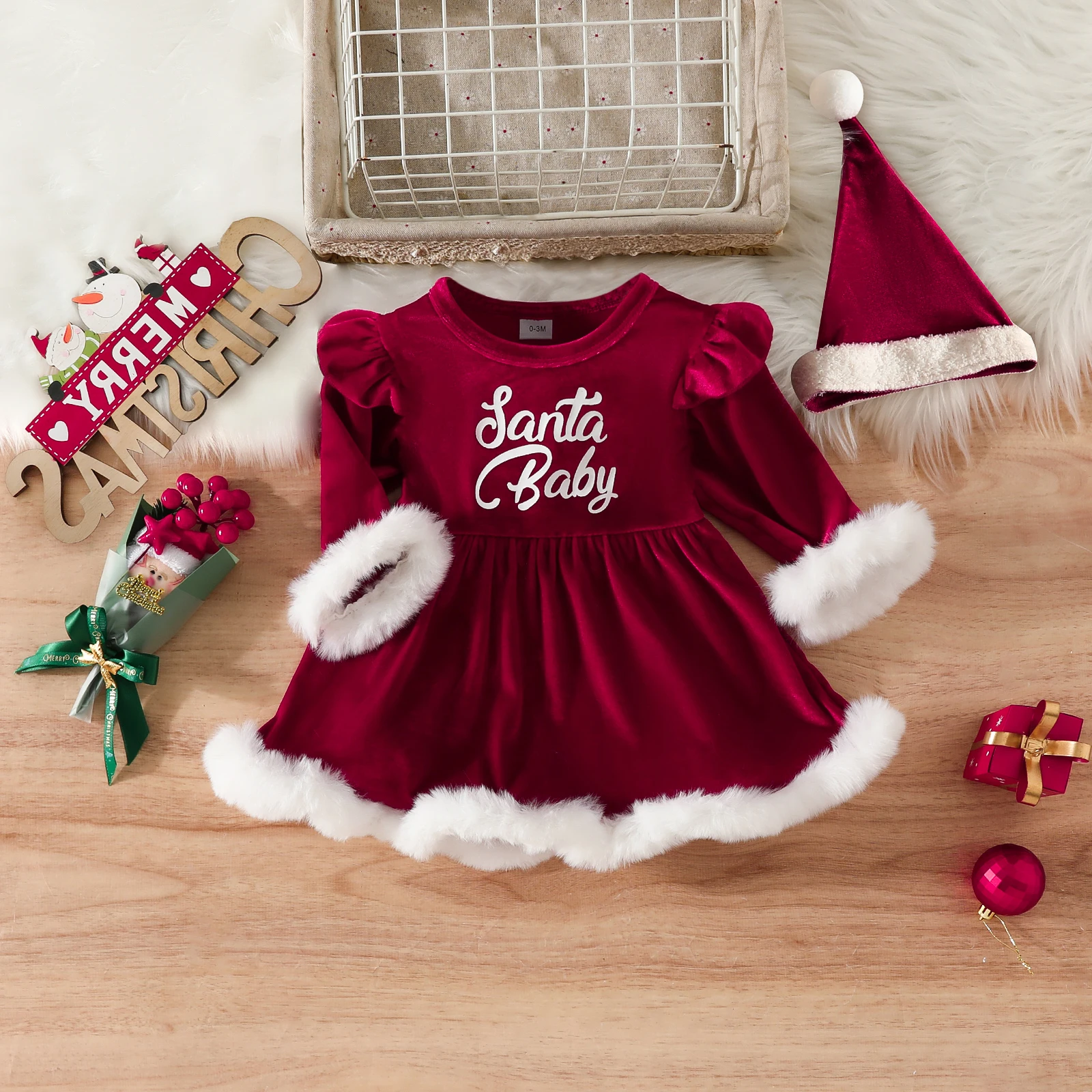Disfraz Papá Noel para bebé niña con pelele y gorro - imagen 3