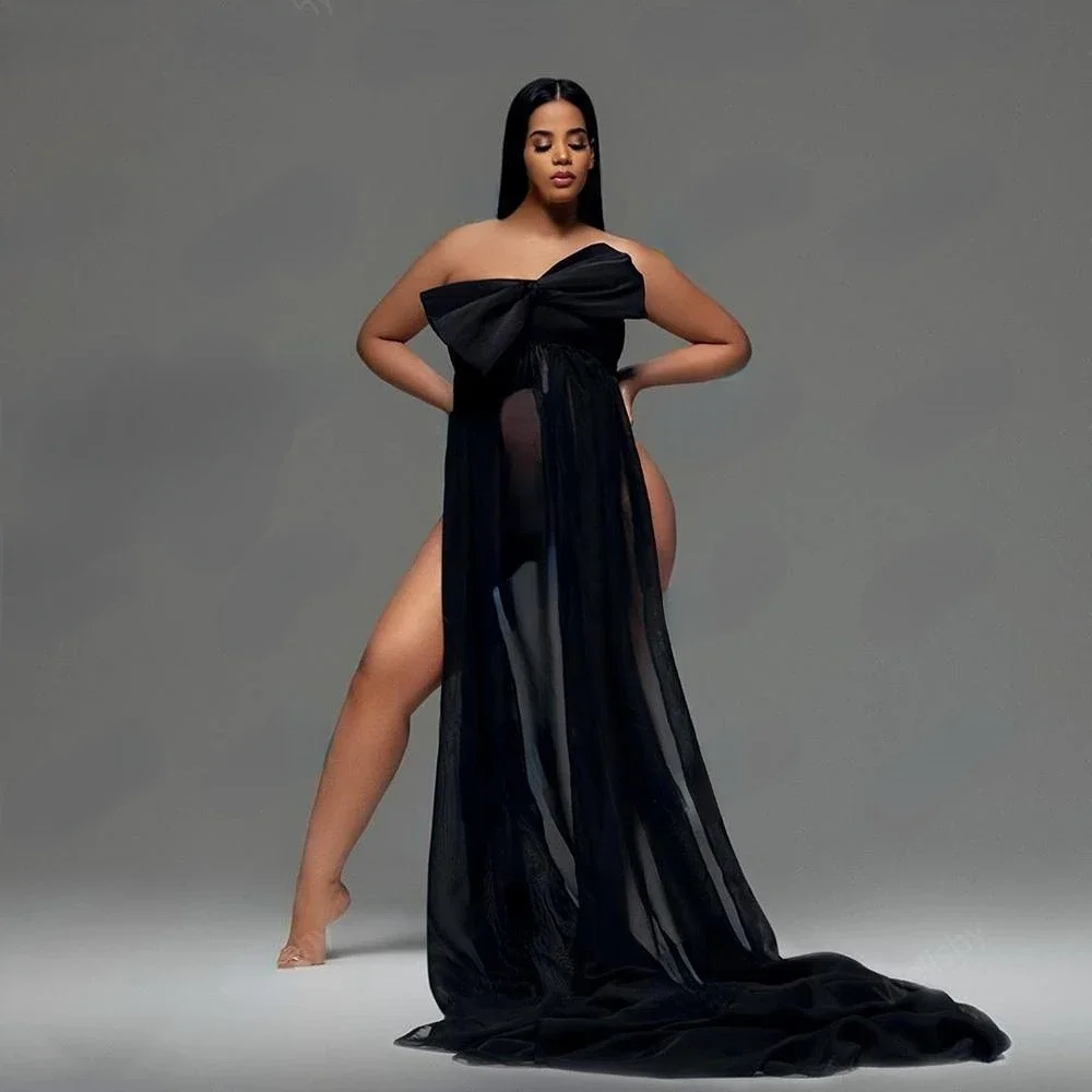 Vestido tul negro para sesión fotográfica maternidad con lazo - imagen 2