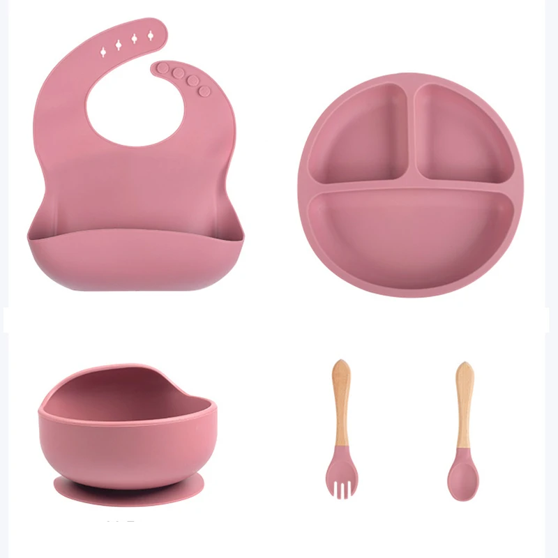 Vajilla infantil de silicona con ventosas y utensilios para bebé