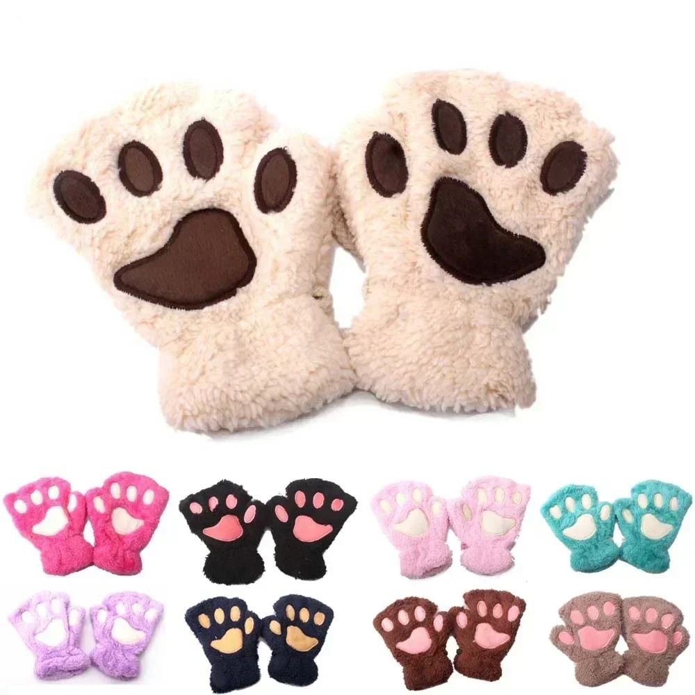 Kawaii Guantes medio dedo gato forro cálido niños – Invierno suave - imagen 3