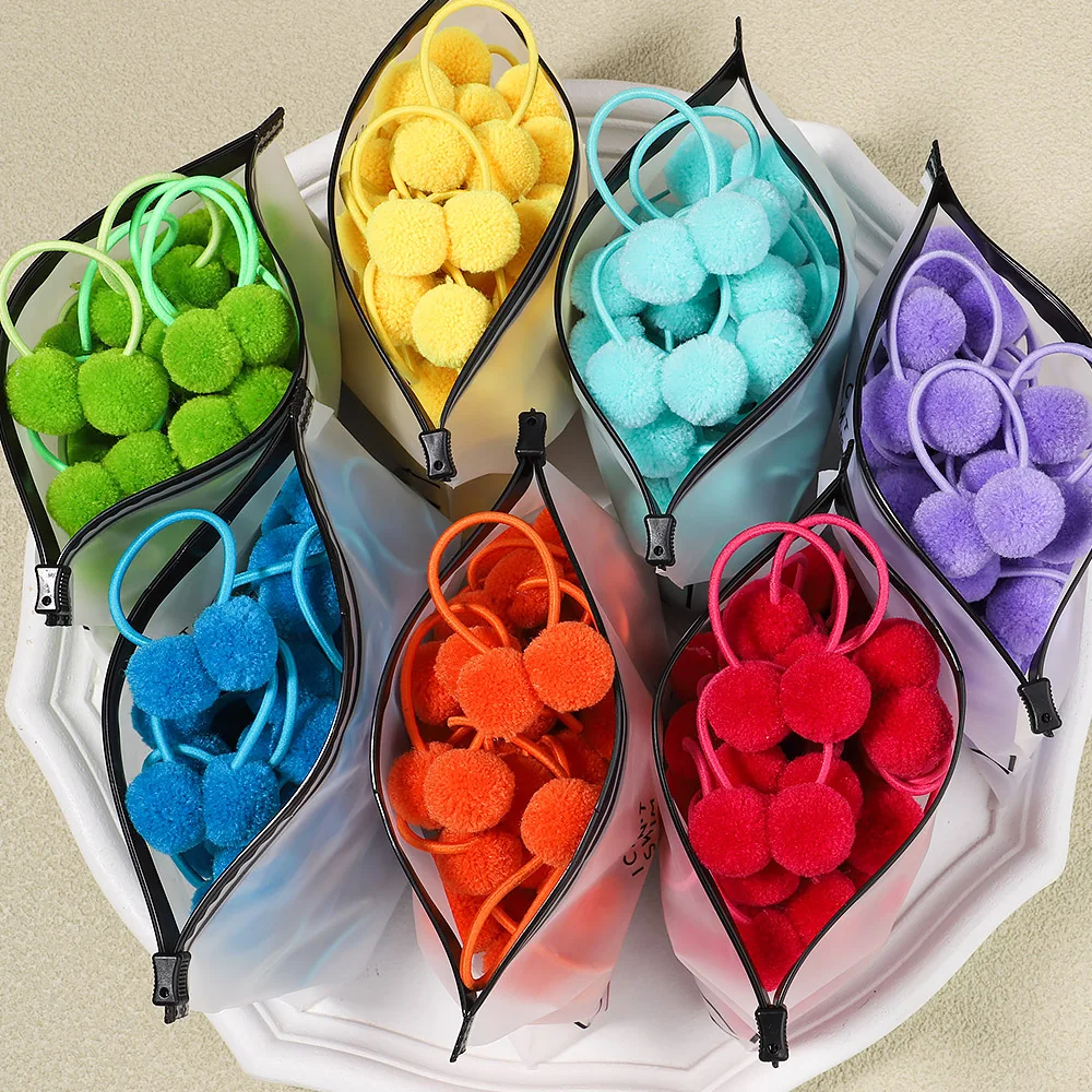 coleteros elásticos con pompon de felpa para niñas