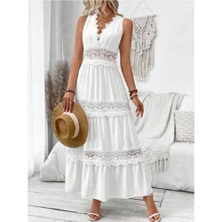Vestido de verano blanco sin mangas con encaje y escote en V