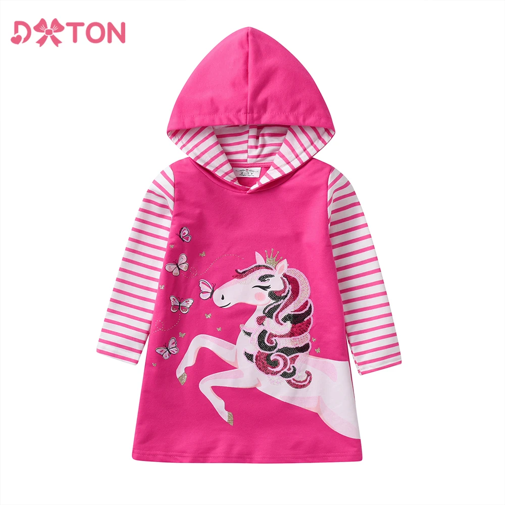 DXTON vestido con capucha de algodón con unicornio para niña sudadera