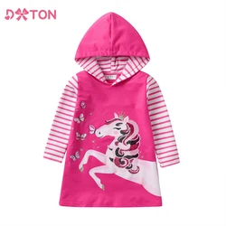 DXTON vestido con capucha de algodón con unicornio para niña sudadera