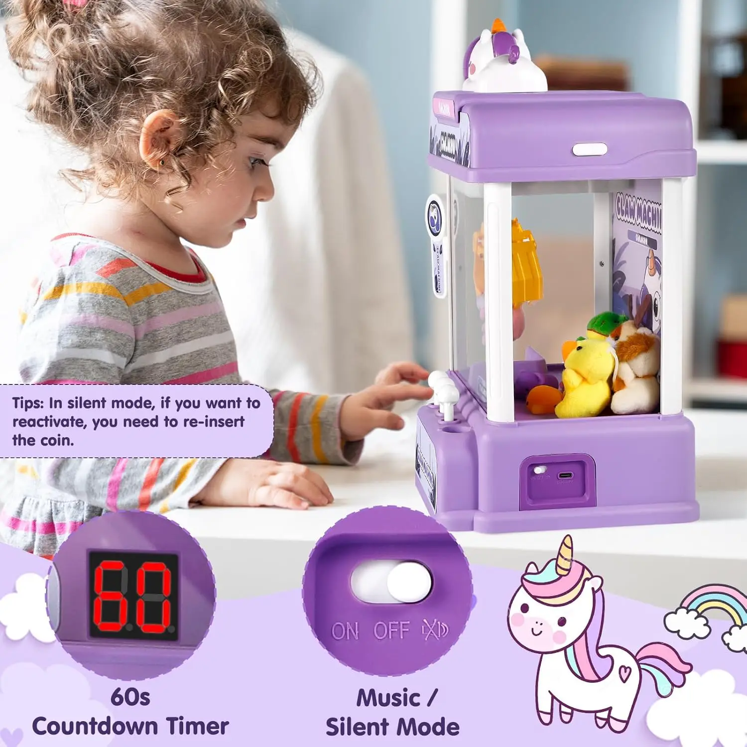Máquina de garra infantil con mini expendedor de unicornios sonoro - imagen 3